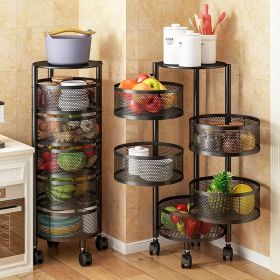 1pc rotatable multi-layer round storage rack, round floor-standing multi-layer rotatable vegetable basket storage rack, sundries and fruits (Color: Black, size: 5th floor)